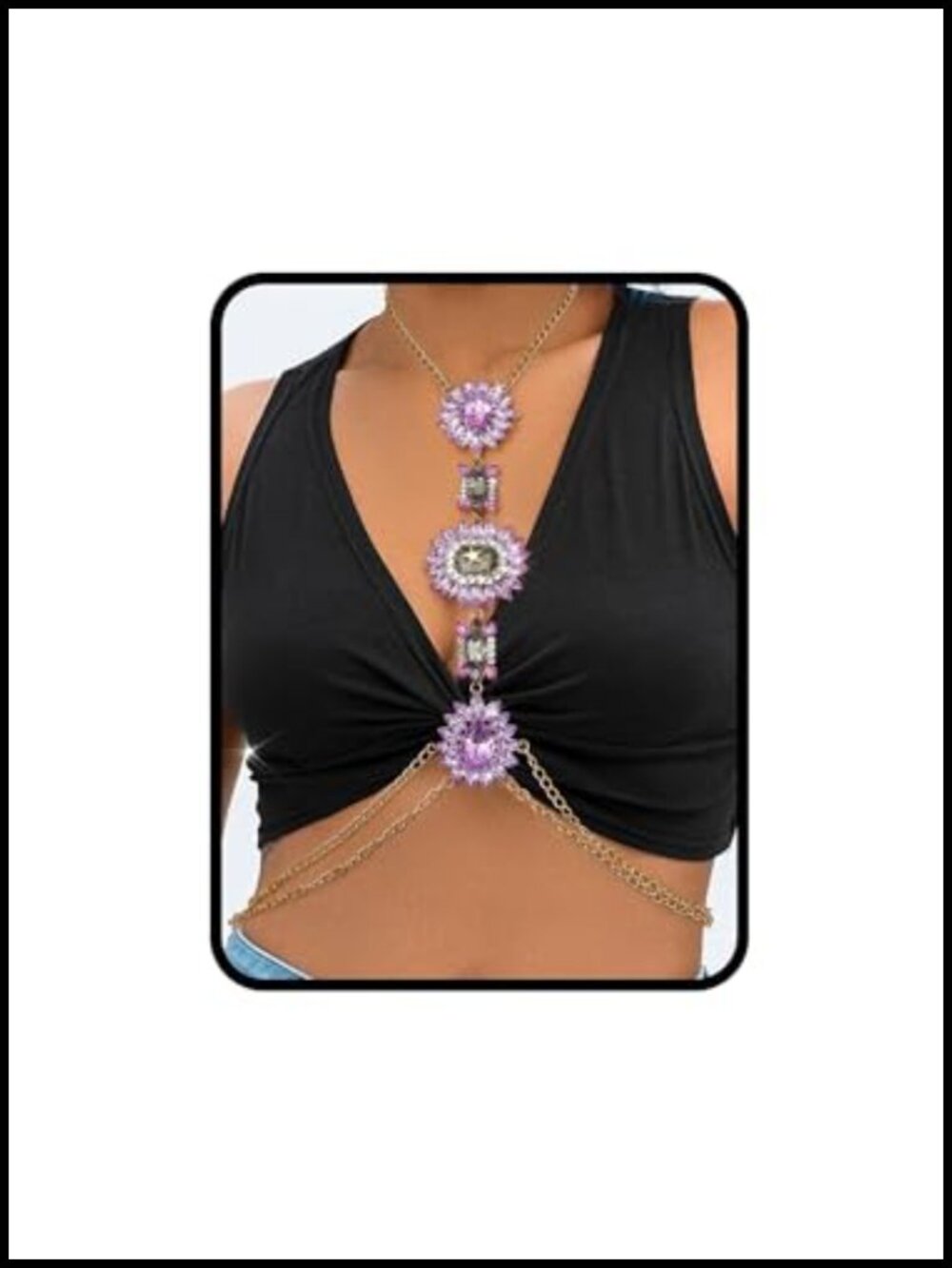 Rhinestone Statement Chest Chain Body Necklace Crystal Body Jewelry for Beach